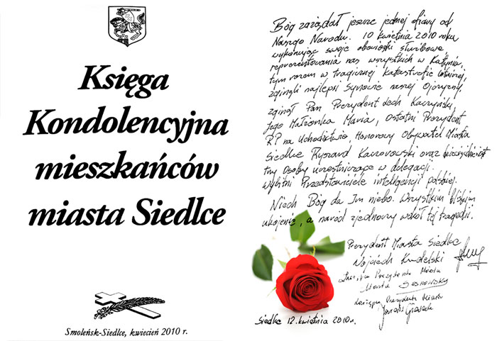Wpis do Księgi Kondolencyjnej Miasta Siedlce
